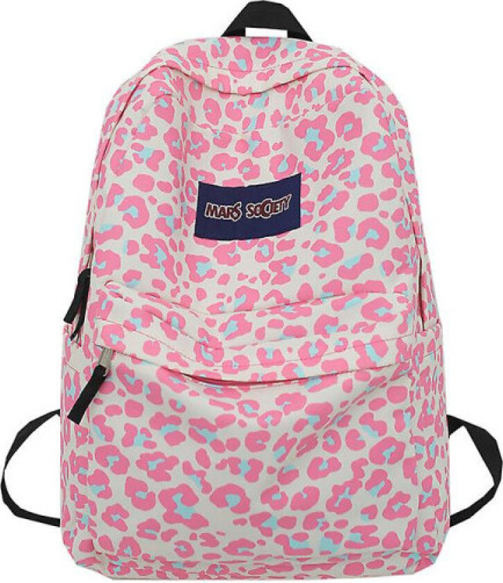 1 stk. Barneryggesekk, Skolesekk Rosa Leopard Stor Kapasitet Studenter Bokveske Ryggsekk Ryggsekk for Gutter Jenter Voksne Tenåringer