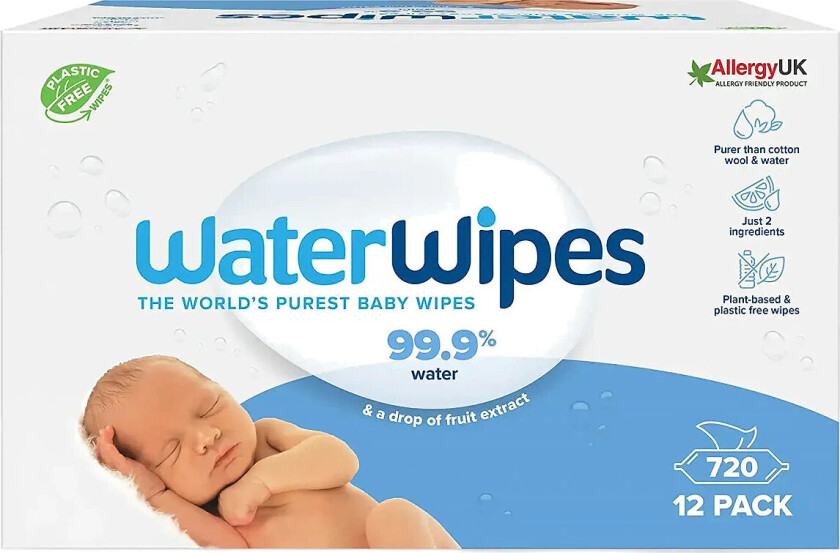 12X60 Waterwipes Plastic Free Babywipes Baby & Maternity Care & Hygiene Baby Care Accessories White Waterwipes