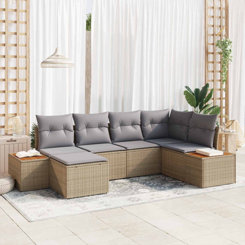 6-delt Hagesofa-sett med Puter Beige Poly Rotting Akasie