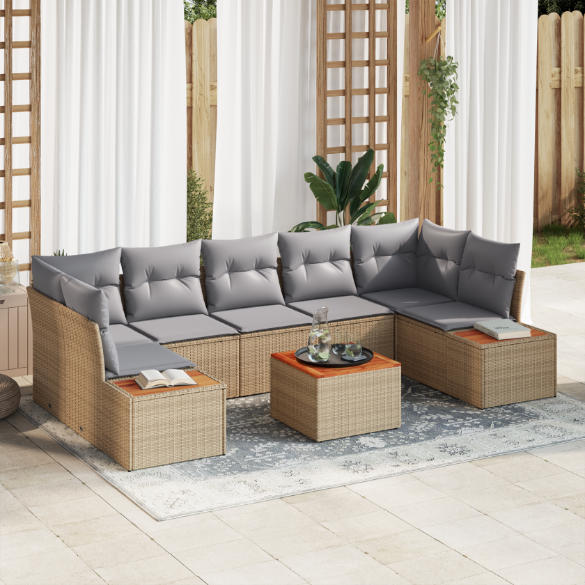 8 Delt Hagesofa Set med Puter Beige Poly Rotting Akasie