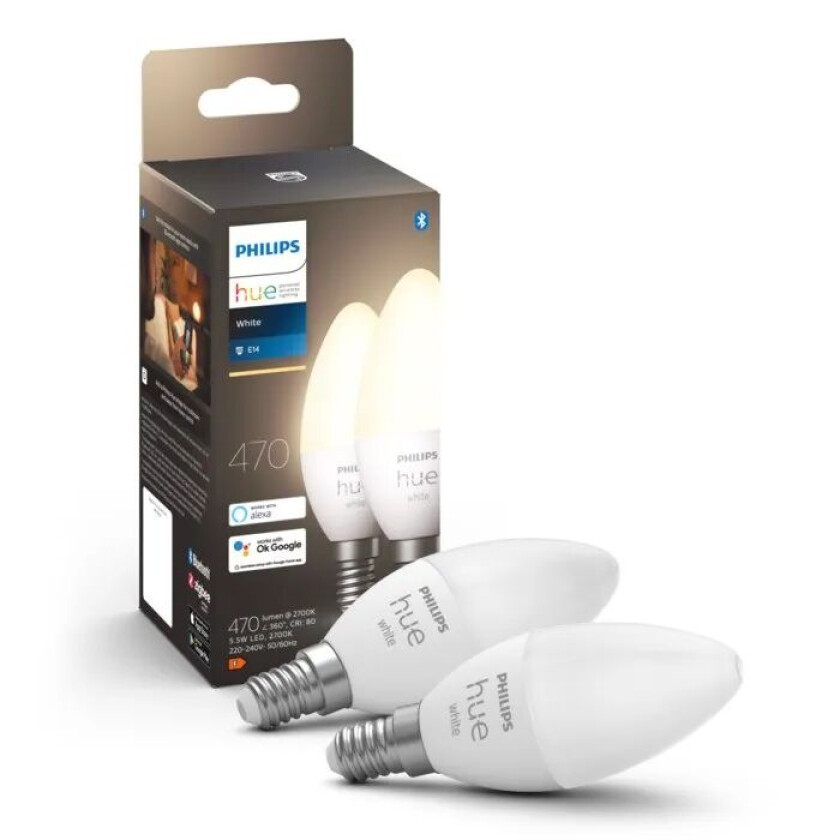 White Smart LED-pære E14 470 lm 2-pk.