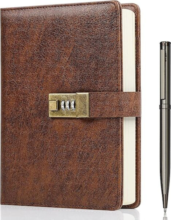 Dagbok med lås, A5 PU skinnjournal med lås 240 sider, Vintage låsjournal Passordbeskyttet notatbok