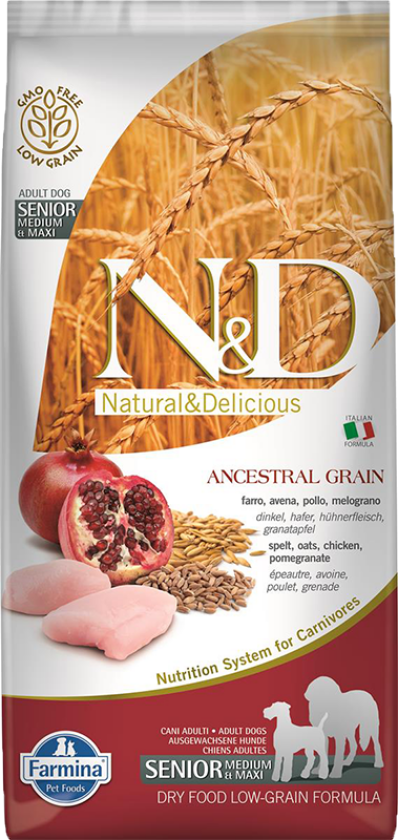 N&D Ancestral Grain Chicken & Pomegranate Senior Medium/Maxi Tørrfôr til hund 12 kg