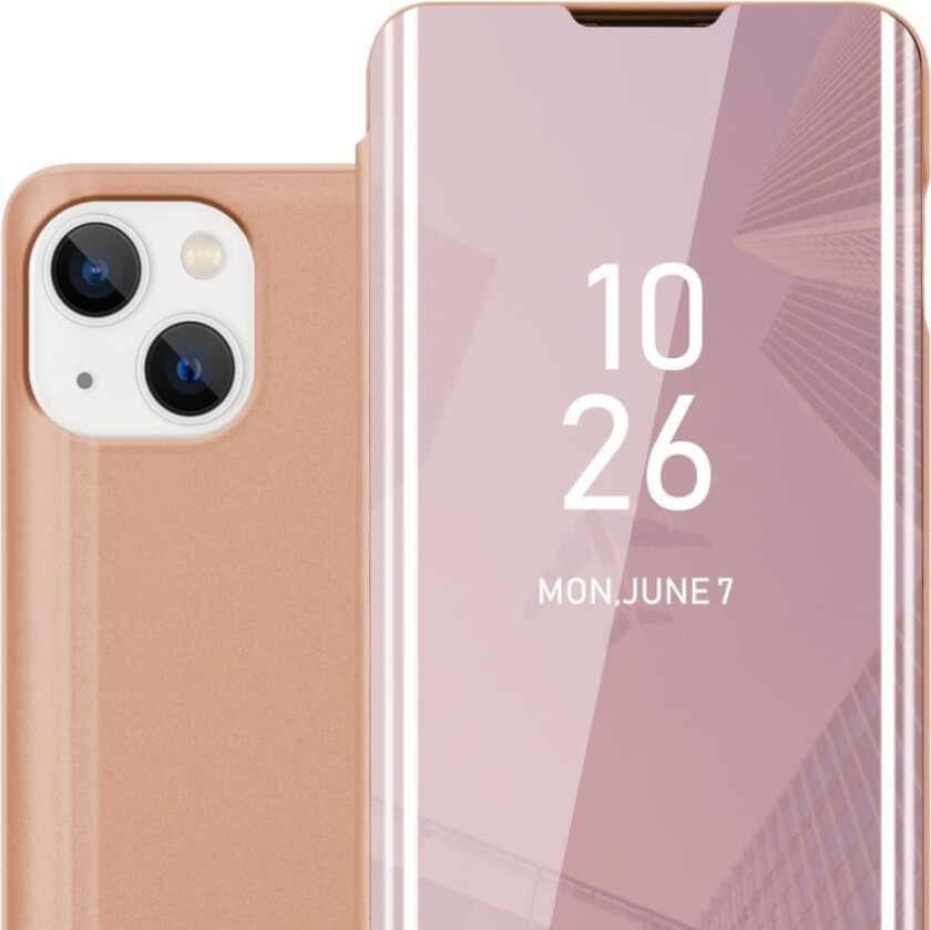 Etui for iPhone 14 PLUS Deksel Clear View Mirror Beskyttelsesetui med stativfunksjon 360 graders beskyttelse