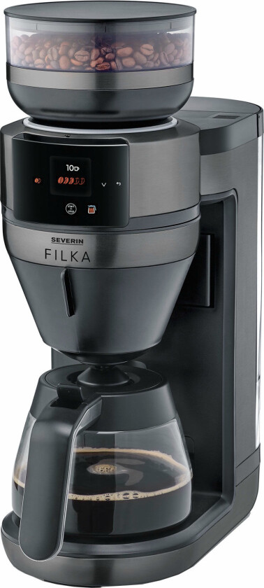 FILKA kaffetrakter med glasskanne, mørk metallfinish