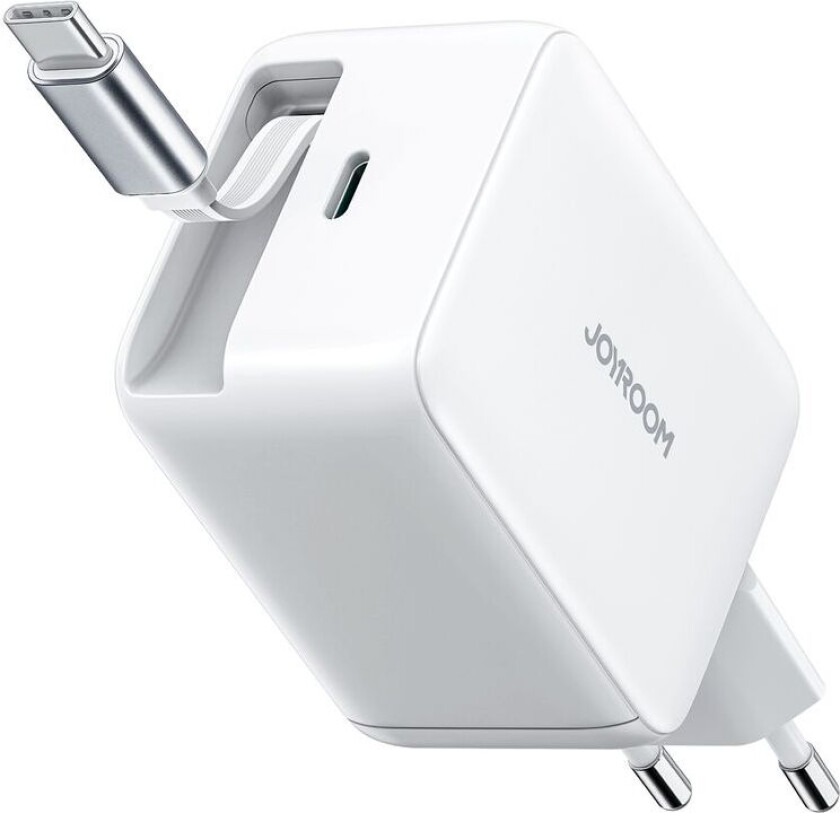 GaN USB-C-lader med uttrekkbar kabel 67W - hvit