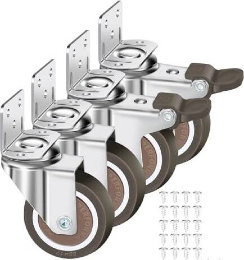 Sett med 4 svingbare hjul 50 mm, 100 kg møbelhjul, L-type Fu