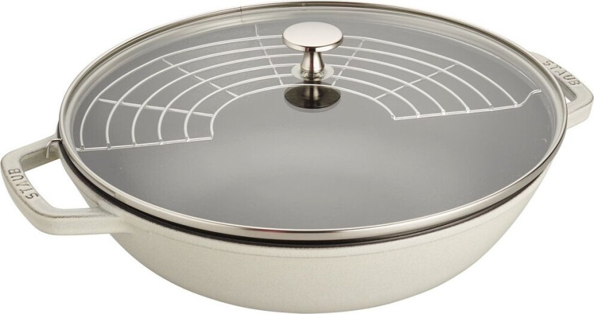 Staub wokpanne støpejern med glasslokk Ø30 cm White truffle