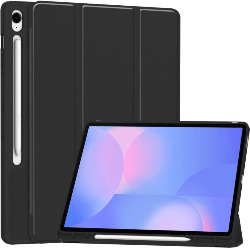 Samsung Galaxy Tab S10 FE+ (Plus) Tri-Fold Kunstskinn Flip Deksel med Stylus Pen Holder - Svart