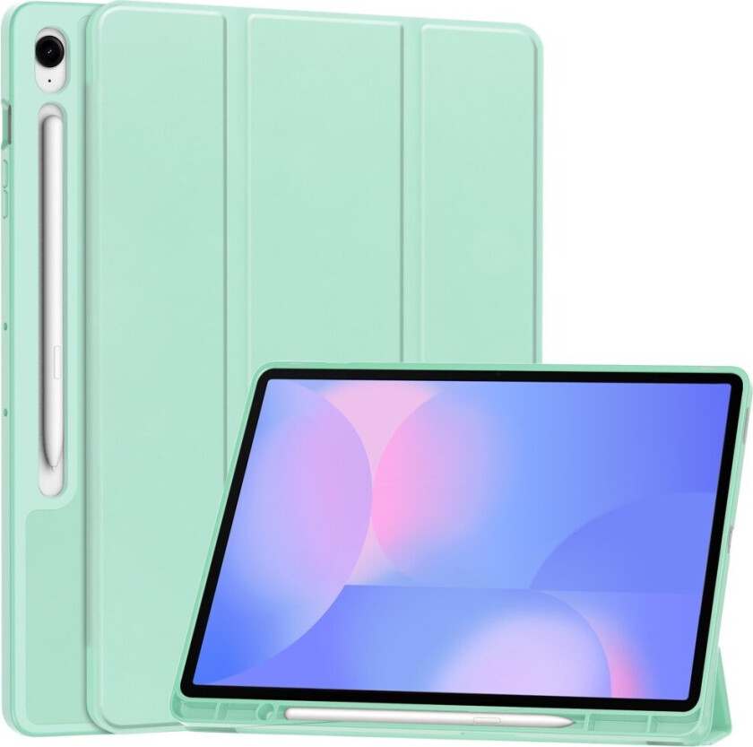 Samsung Galaxy Tab S10 FE+ (Plus) Tri-Fold Kunstskinn Flip Deksel med Stylus Pen Holder - Lys Grønn