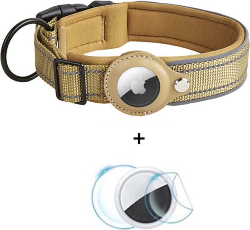 Hundehalsbånd med Holder for AirTag - Størrelse M (38-45 cm) - Beige