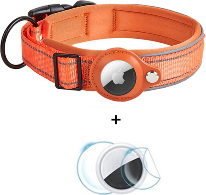Hundehalsbånd med Holder for AirTag - Størrelse M (38-45 cm) - Oransje