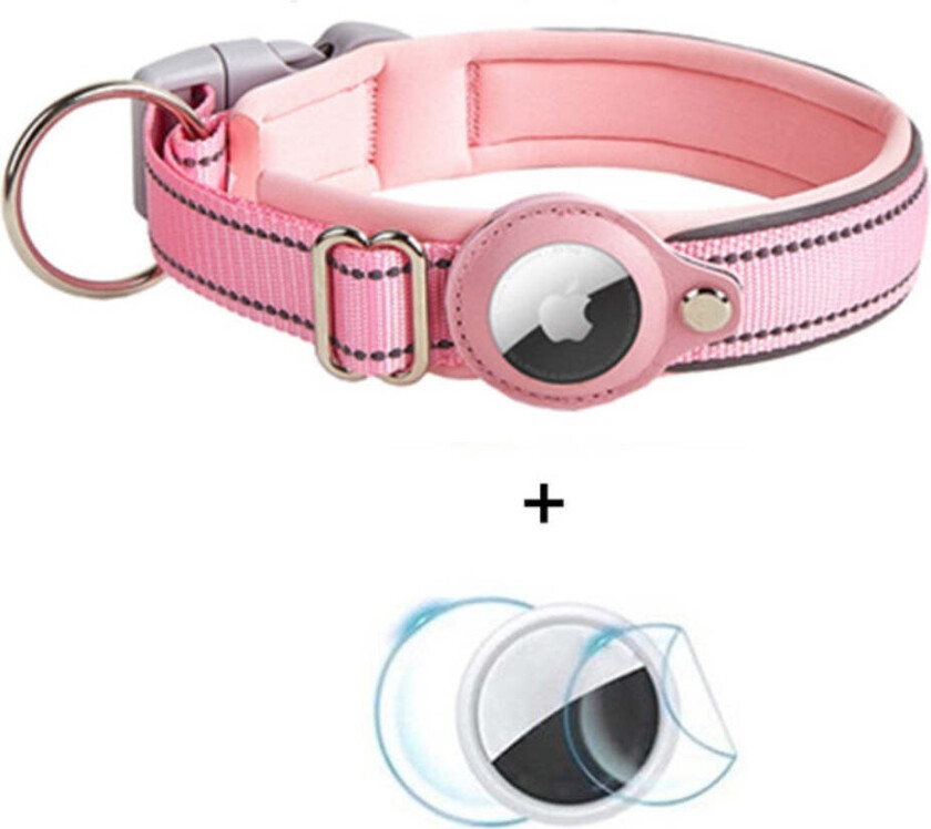 Hundehalsbånd med Holder for AirTag - Størrelse M (38-45 cm) - Rosa