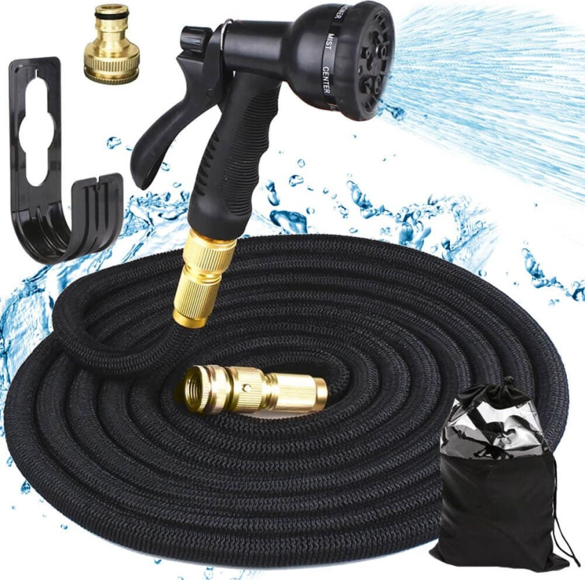 30m vannslange med spraymunnstykke | Kraftig ekspanderende hageslange 10-30m