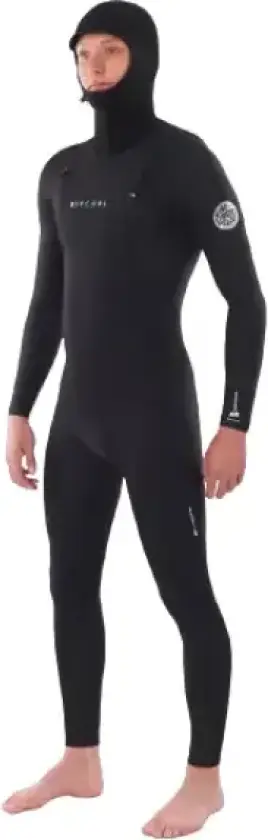 Våtdrakt Rip Curl Dawn Patrol 6/4mm Chest Zip m. Hætte (L - Svart)