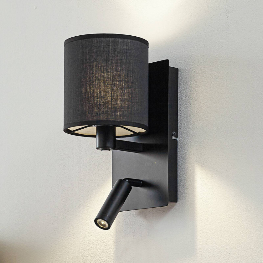 Lindby vegglampe Aiden, 30 cm, svart, LED-leselampe, E14