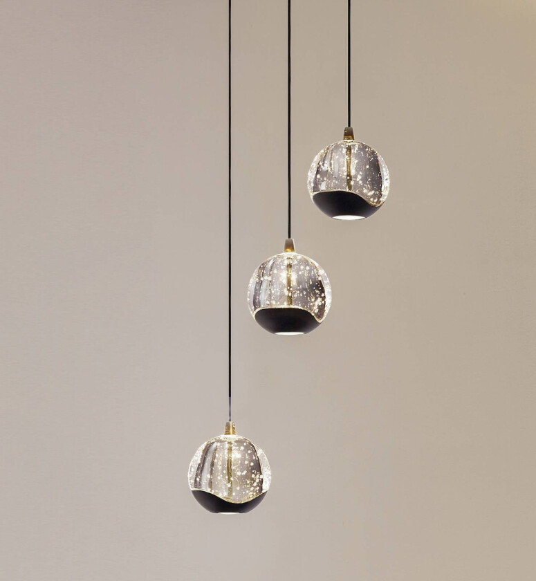 Lucande LED-pendellampe Hayley, svart, 3 lyskilder, glass