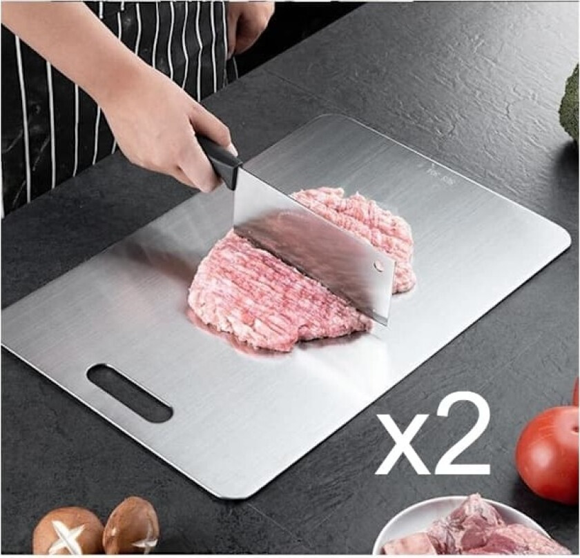 2 x Titan skjærebrett, rustfritt stål skjærebrett, dobbeltsidig titan for skjæring av kjøtt, skjærebrett for frukt, 34x23cm