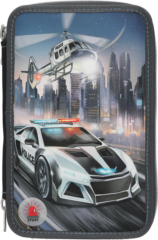 Monster Cars Trippel pennal med LED, politibil - (0413333)