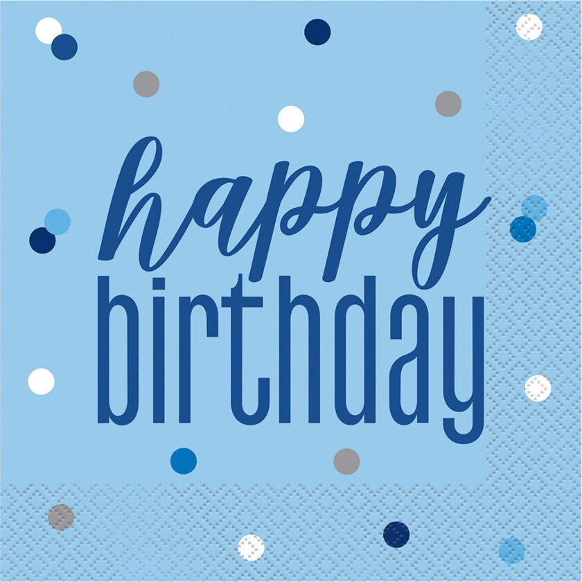 Servietter Happy Birthday Blå Prikkete - 16-pakning
