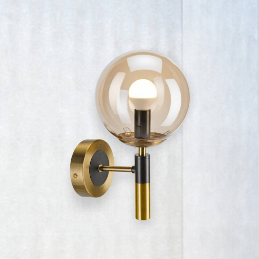 Vegglampe Natalia, gullfarget, Ø 15 cm, glass, E14