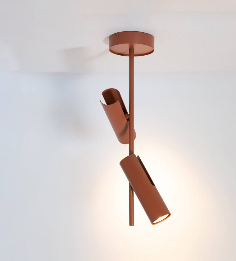 Downlight Leda 2, teglrød, 2 lyskilder, høyde 55 cm