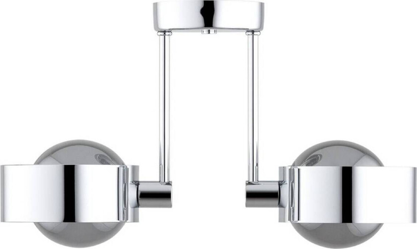 Taklampe Mado, stål kromfarget, glass røyk, 2 lyskilder