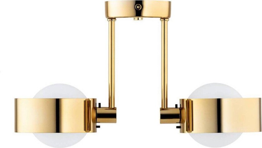 Taklampe Mado, stål messingfarget, glass opal, 2 lyskilder, 2 lyskilder, 2