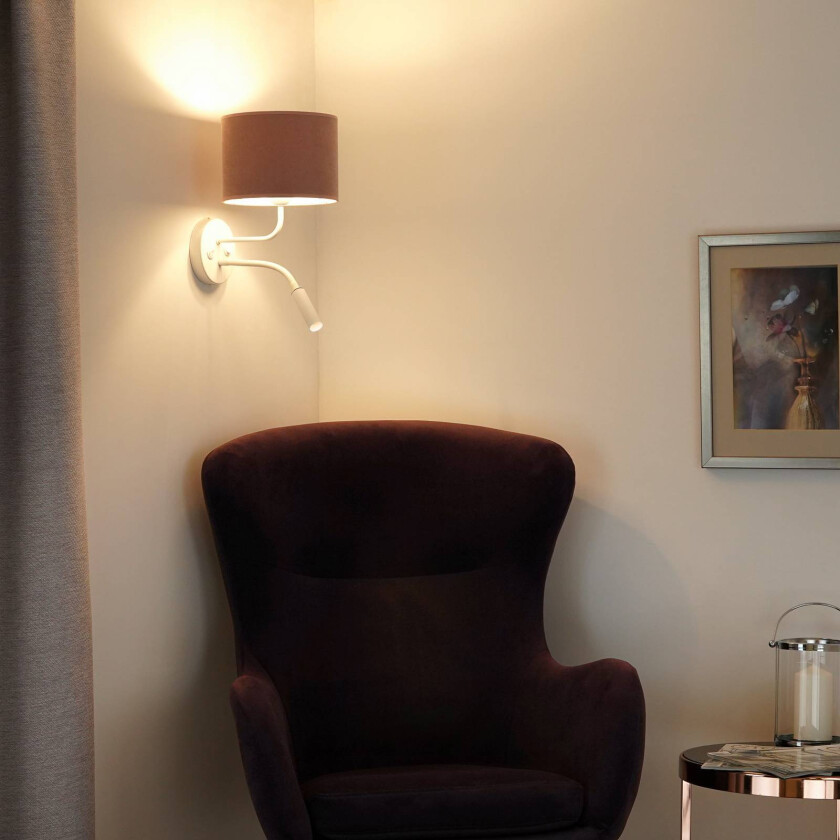 Vegglampe, Soro, hvit/rosa, leselampe