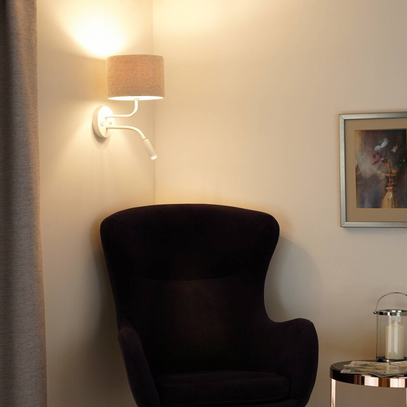Vegglampe, bouclé, hvit/creme, leselampe