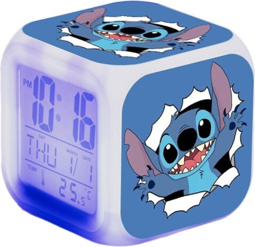 Lilo & Stitch Digital Vekkerklokke 7 Fargeskiftende Tegneserie Nattlys Nattbordsklokke Hjemmeinnredning Leker Gaver til Barn