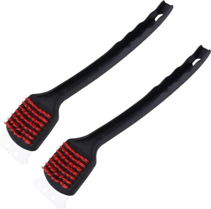 BBQ grillbørste med langt håndtak, trygge nylonbørster og stålskrape - Sklisikkert håndtak - Stålbørste for rengjøring av BBQ griller, porselen