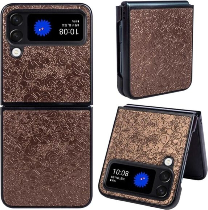 Samsung Galaxy Z Flip4 5G Blomstermønster Telefonveske Beskyttende Deksel - Brun