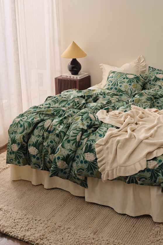 Sengesett Crystal Fiona i bomullspercale 2 eller 3 stykker - Grønn