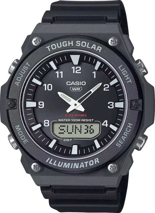 Classic Tough Solar AQ-S820W-1AVEF - Anadigi - Sort - Herreklokker - Resin - Akryl