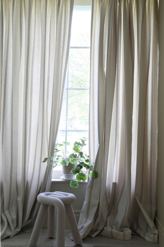 Gardin Ticking Stripe dobbel bredde - Beige