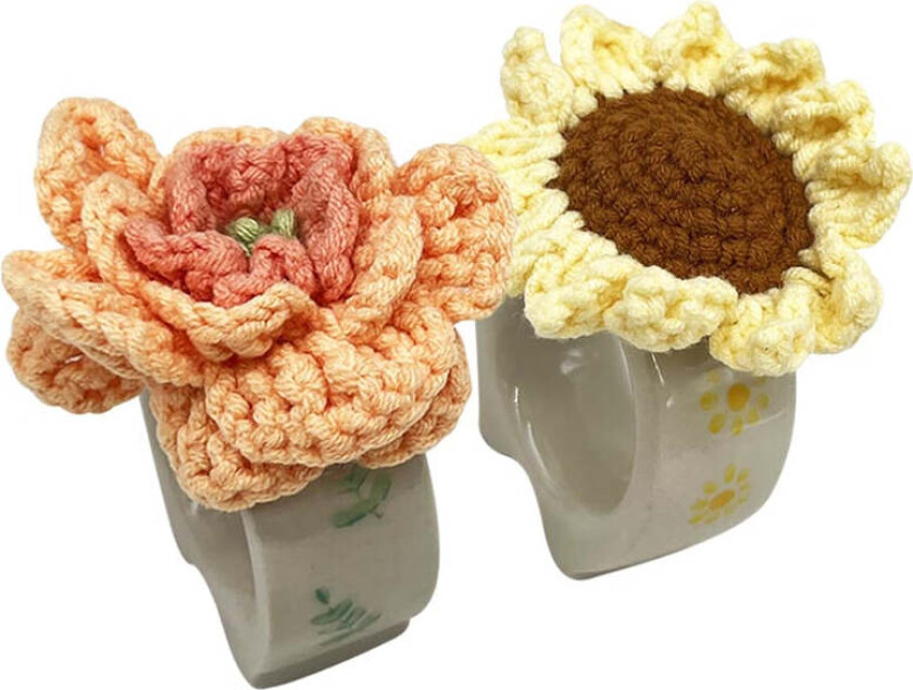 Bilde av Summer Collection Serviettring Porselen m/Heklet Blomst 2pk Gul/Oransje