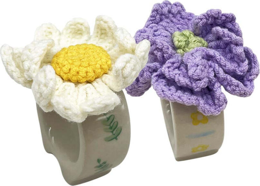 Bilde av Summer Collection Serviettring Porselen m/Heklet Blomst 2pk Hvit/Lilla