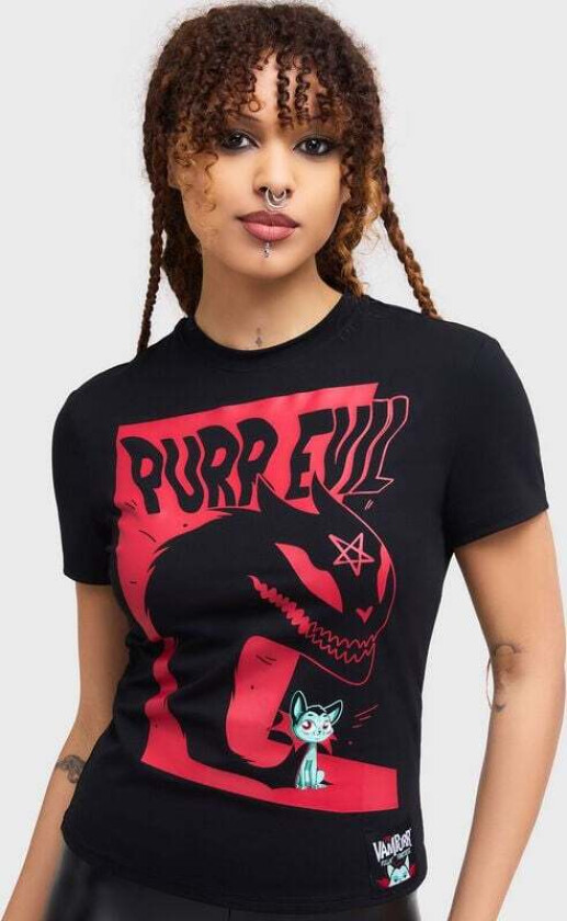 Goth T-skjorte - Purr Evil Tee - M til L - Damer - svart