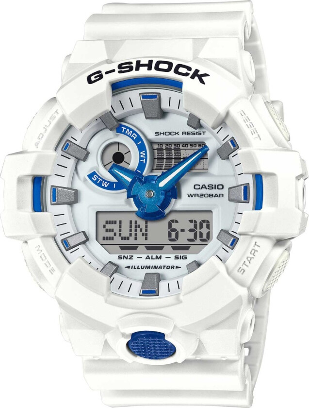 G-Shock GA-700HDS-7AER - Anadigi - Hvit - Herreklokker - Resin - Mineral