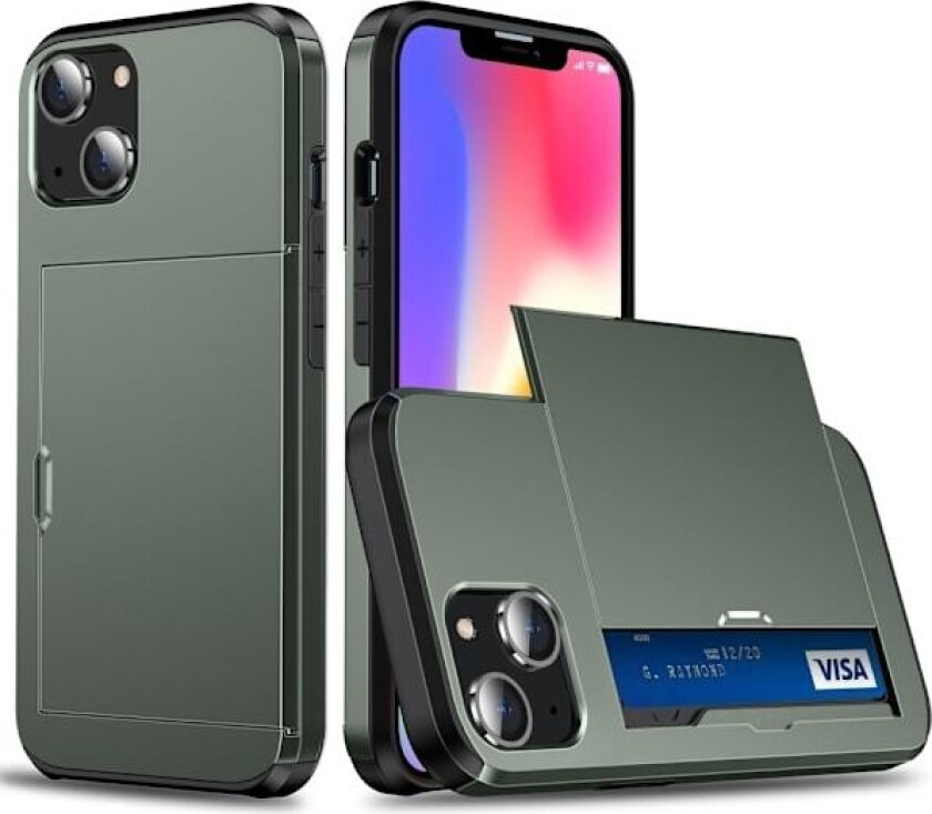 iPhone 15 Deksel Hybrid med Kortlomme Militærgrønn