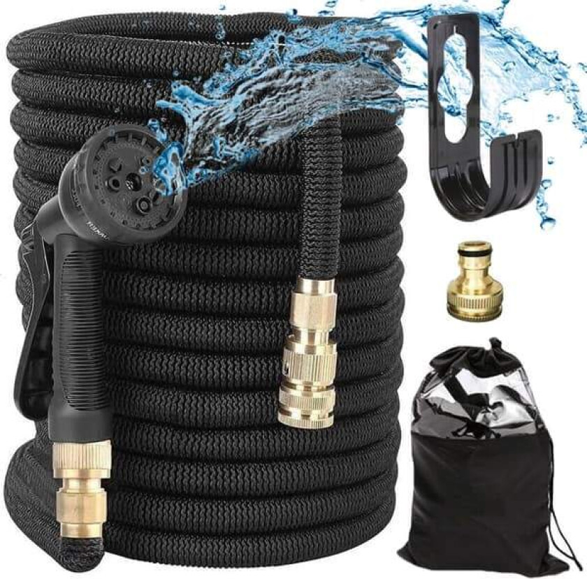 Uttrekkbar hageslange 30m med sprøytedyse - Kraftig vannslange 15-45m