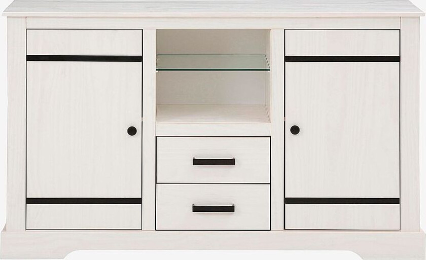 Skjenk Loki, 2 dører / 2 skuffer / 1 glasshylle, Hvit