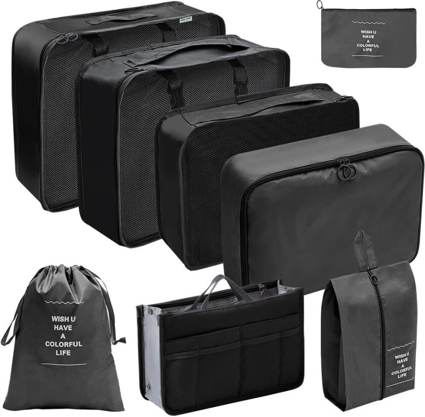 INF 8-delers pakkekube-sett med dobbel glidelås - Svart