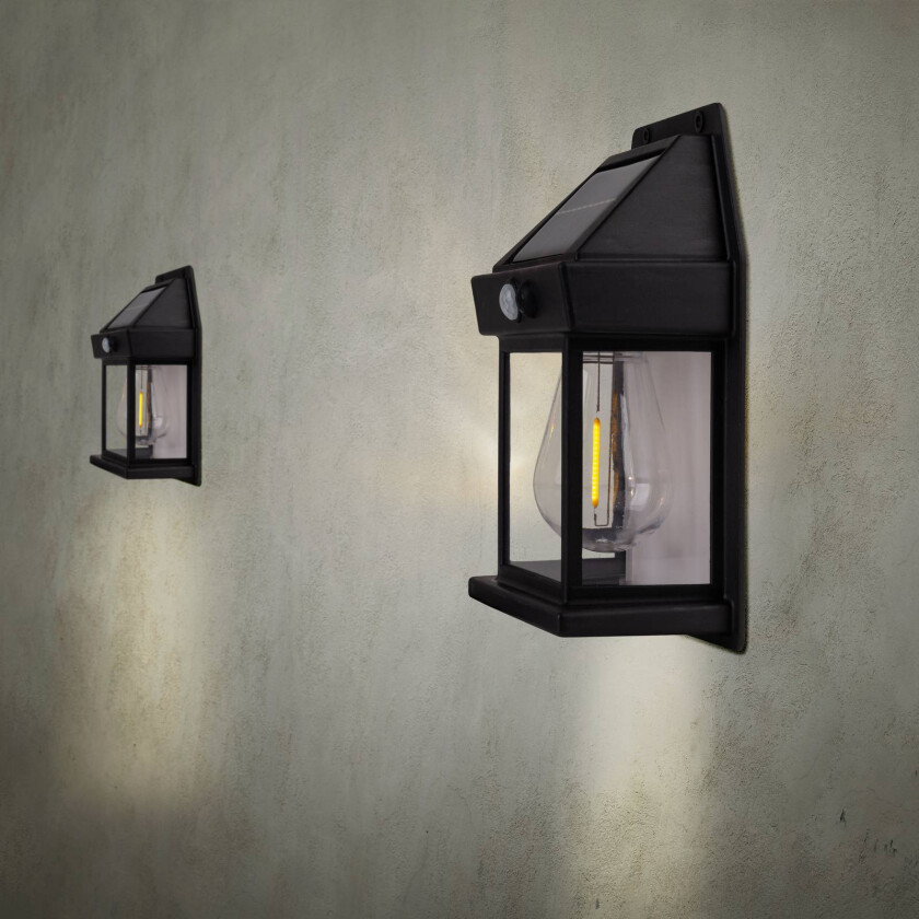 LED-utendørs vegglampe Mira, sensor, svart, sett med 2 stk. IP44