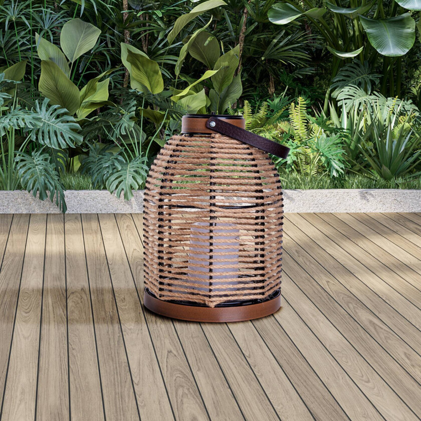 LED-solcellelampe Korbinian, brun, høyde 29 cm, IP44, lykt