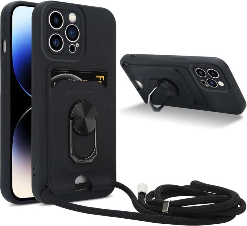 iPhone 14 PRO MAX Deksel Kjede for mobiltelefoner med stativfunksjon