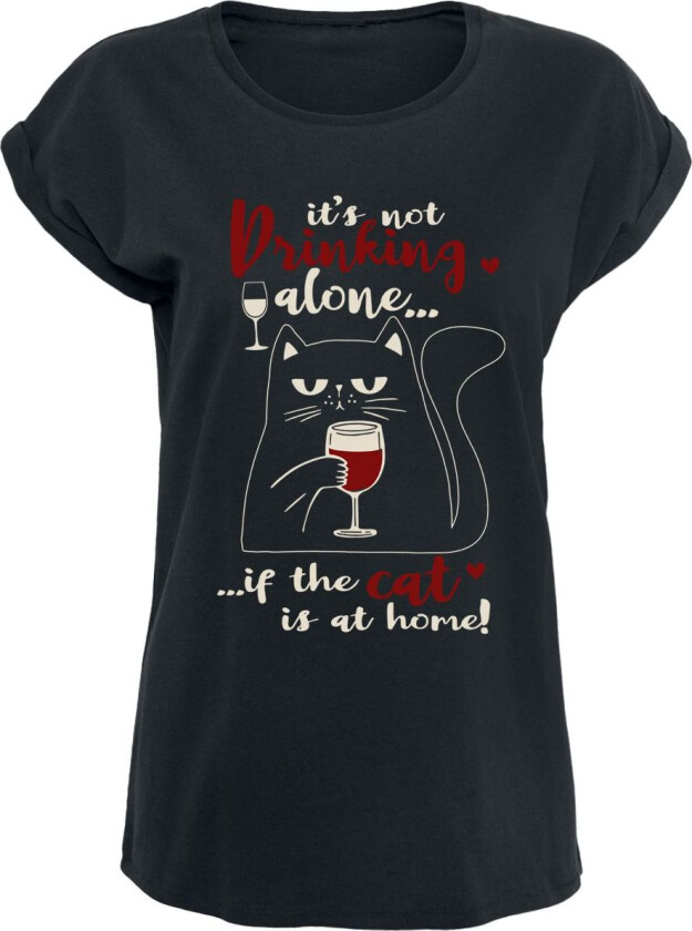 Fun T-skjorte - Cat at home - S til XXL - Damer - svart