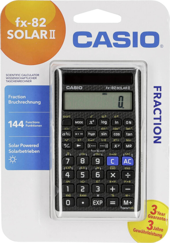 FX-82 SOLAR - Vitenskapelig kalkulator - 10 sifre + 2 eksponenter - solcellepanel