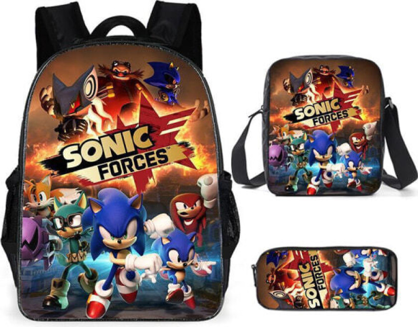 Ny Sonic skolesekk for barn animert 3d-printet ryggsekk Sonic barnesekk i tre sett -1